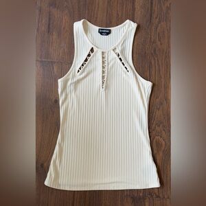 BEBE Cream Sleeveless Ribbed tee-shirt, size M
